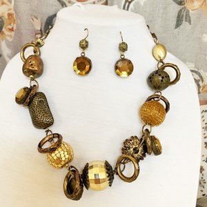 Gold Tone Dangle Necklace and Earrings